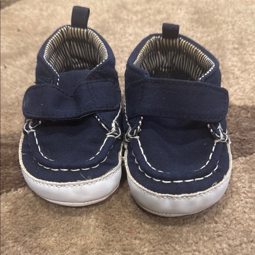 Carter's Blue and White Moccasins with Velcro Strap